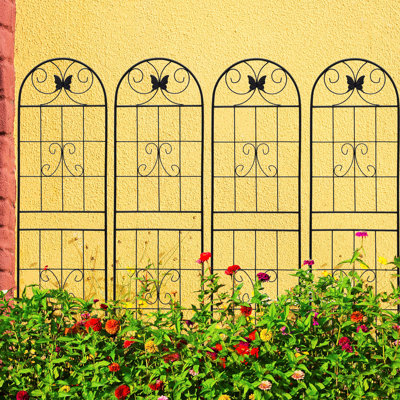 Treillis de jardin en métal 71 po x 19,7 po, paquet de 4, rouille noire - support extérieur, facile à installer, tube galvanisé, convient aux plantes grimpantes telles que les vignes de lierre, jasmin, paquet de 4 raisins antirouille 19,7 po, fleur