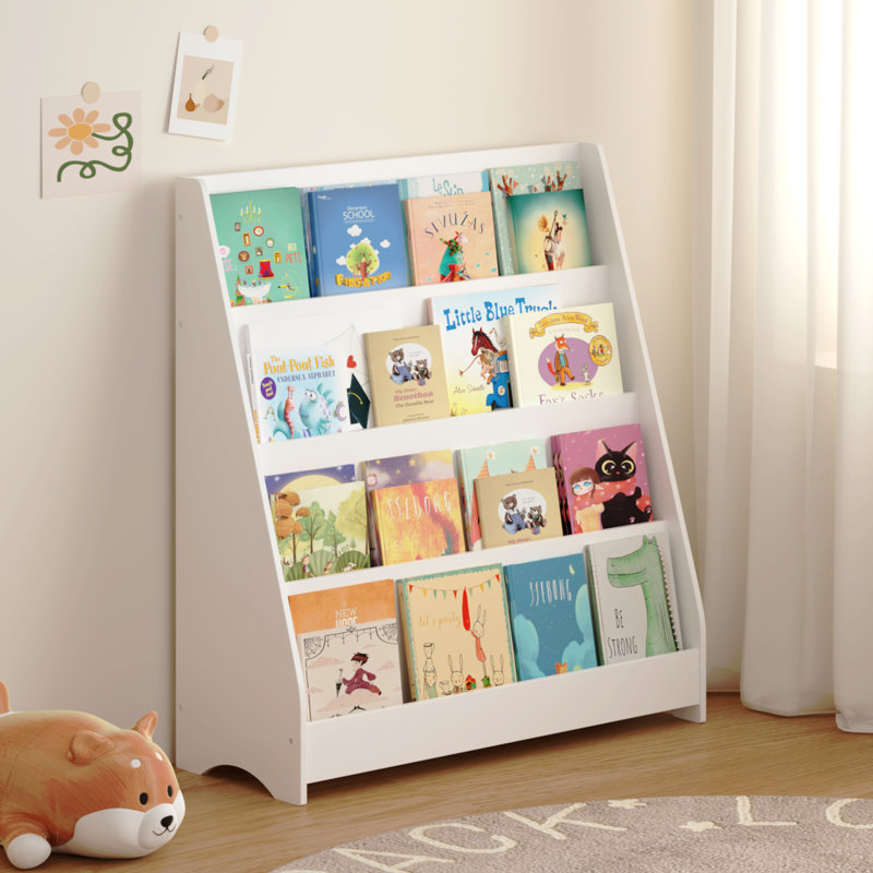Bibliothèque pour enfants à 4 niveaux, tablettes pour livres pour tout-petits, aide à garder les chambres, les salles de jeux et les salles de classe organisées