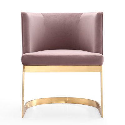 Aura Modern Velvet Upholstered Stainless Steel Dining Chair in Blush