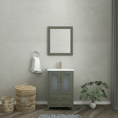 24" W Single Bathroom Vanity Set with Mirror