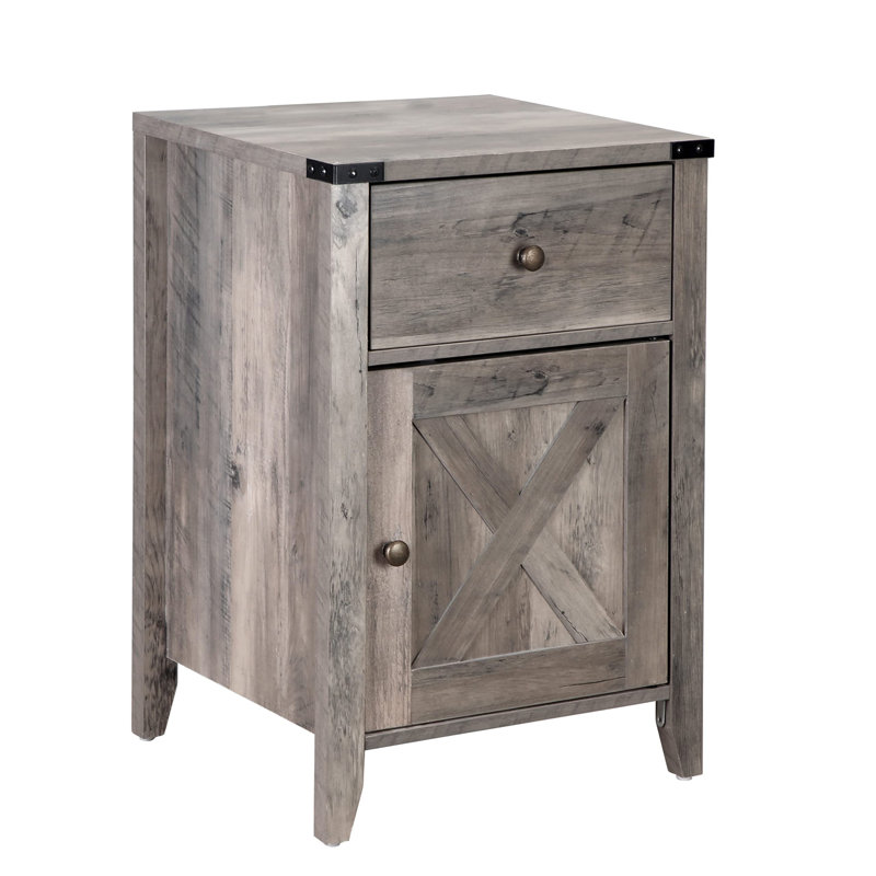 Table de chevet en bois massif Cloutier, gris, Individuel
