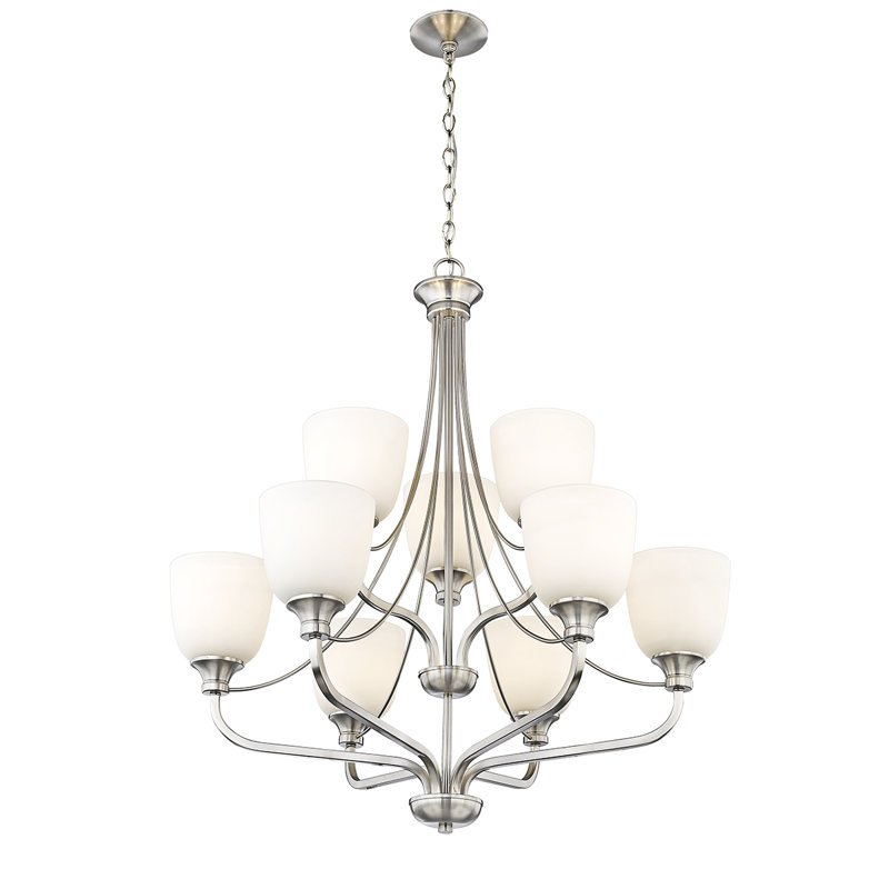 Lustre classique / traditionnel à 9 lumières, Nickel brossé