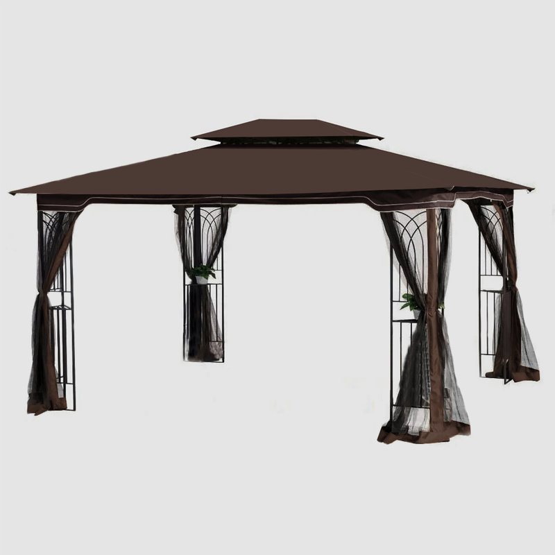 Pavillon de jardin 13X10 pour cour arrière avec filet amovible - propriétés de rouille pour auvent brun et double toit