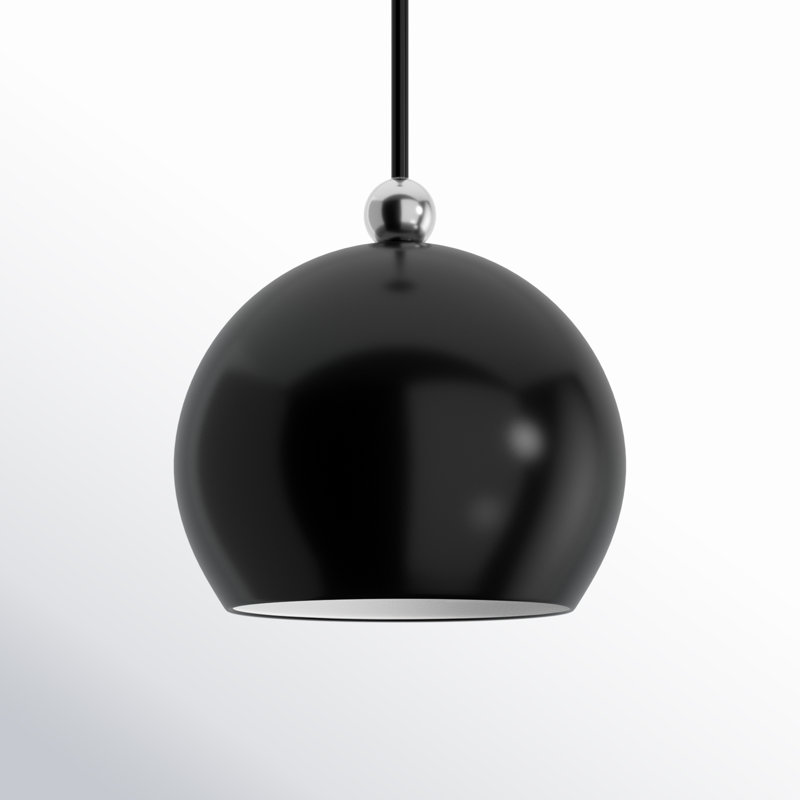 Luminaire suspendu en forme de dôme à 1 lumière Montreal, Noir brillant / chrome poli, Noir brillant / blanc brillant