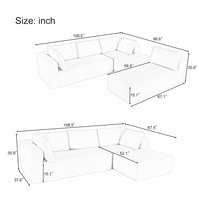 Large Modular Sectional Sofa, Beige Polyester