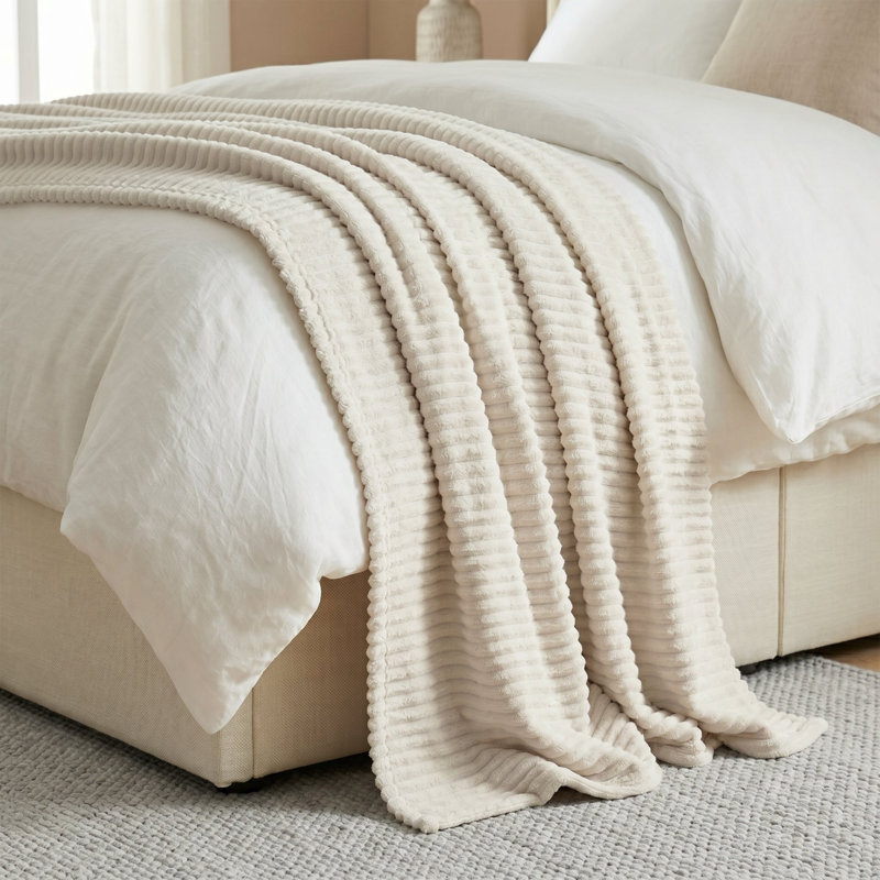 Couverture en molleton moelleux Kacey, Double/Grand, Ivoire ivoire