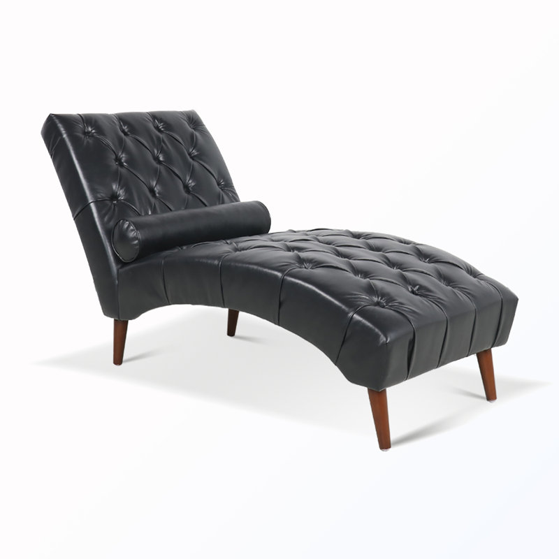 Chaise longue capitonnée sans accoudoirs avec garniture cloutée, Noir