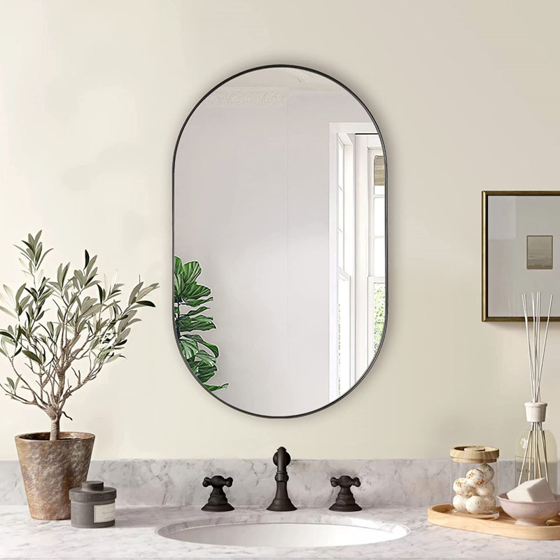Miroir ovale en métal, Argent argent, 33 po x 20 po