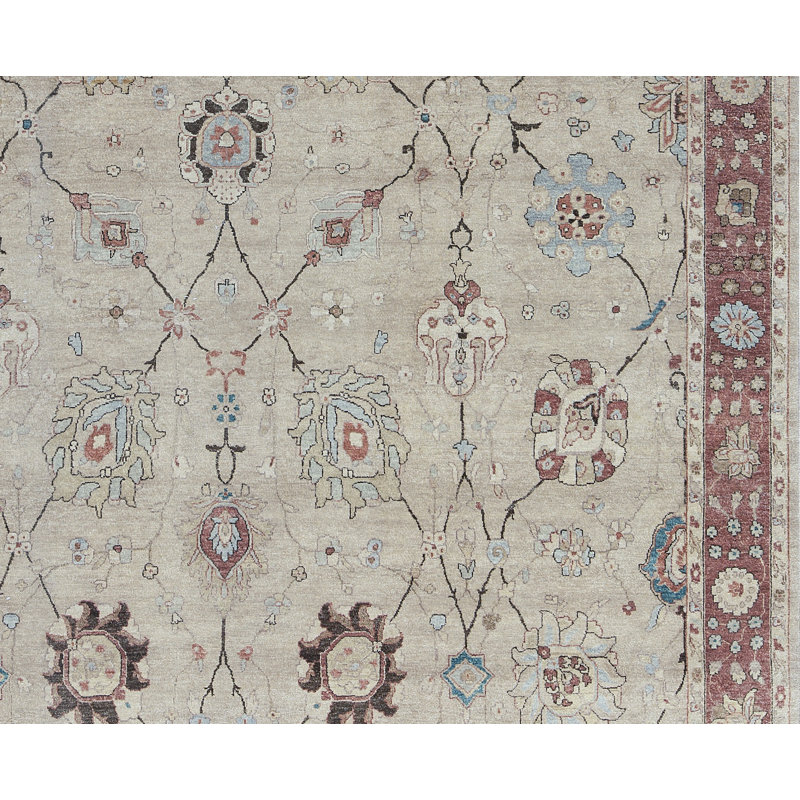 Tapis beige et rouille de haute qualité noué à la main