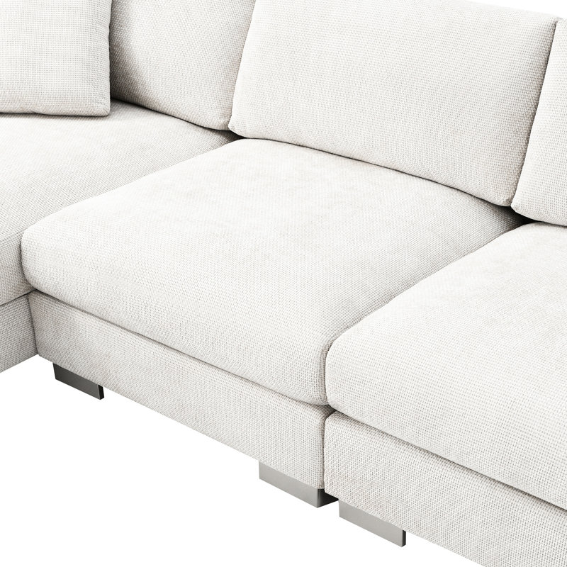 Canapé de luxe en forme de L 96 * 56 ", revêtement en chenille, méridienne surdimensionnée, 4, 2 coussins, pour salon, appartement, bureau, structure en bois manufacturé et en fer, pieds en aluminium argenté, tissu, solide