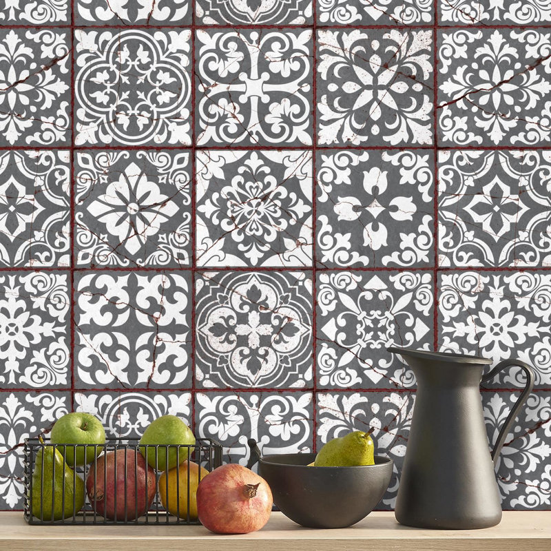 PVC Peel & Stick Field Tile, Gray/White