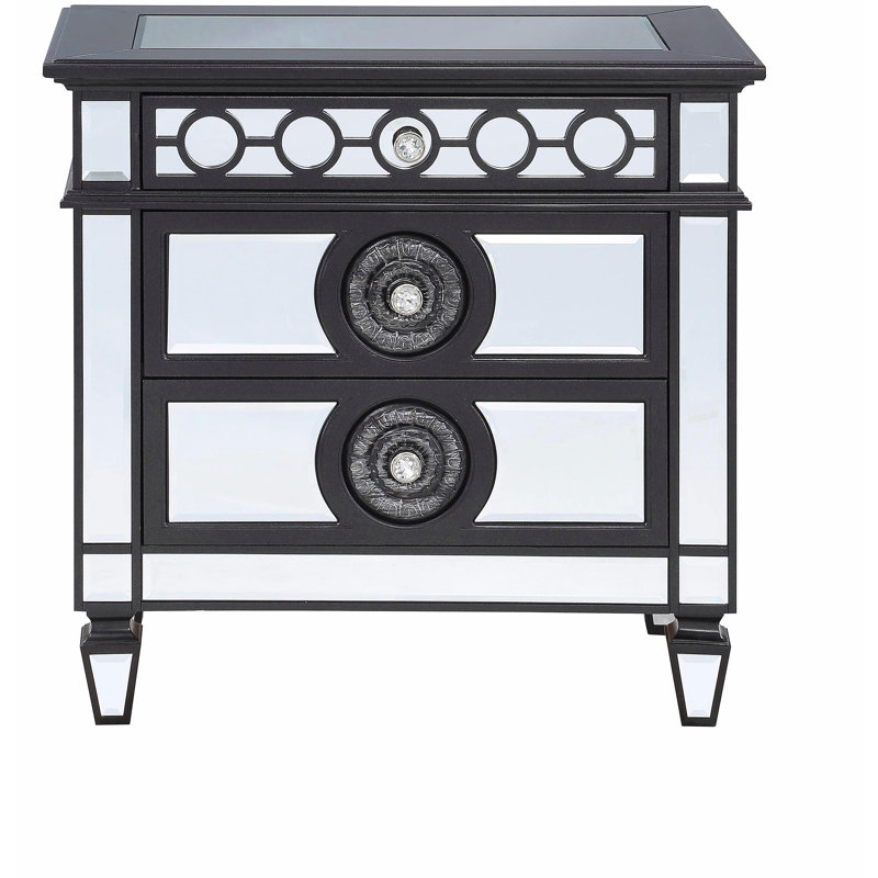 Table de chevet à finition miroir, noire et argentée Varian II
