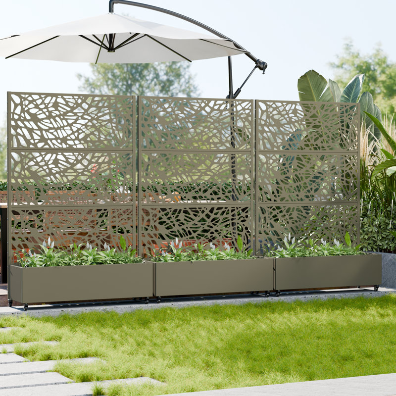 72" H x 47" W x 16" D Outdoor Metal Planter Box with Trellis Decor Raised Garden Bed with Lattice Panel and Wheels for Patio