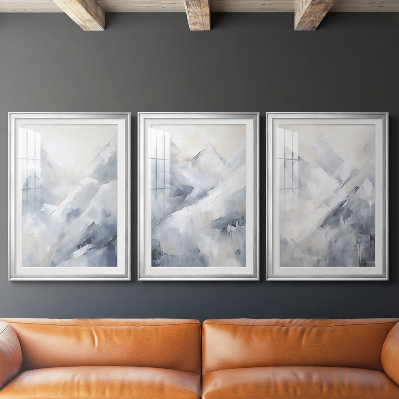 Paysages série CCxxv - impression encadrée sur mesure de qualité supérieure - 3 pièces, Argent argent, H 21 po x l 30 po