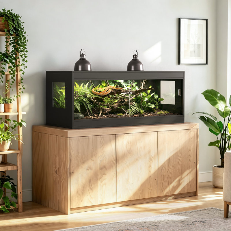 Terroute 60 Gallon Reptile Tank with Stand,Bearded Dragon Enclosure Front Sliding Door Snake Terrarium, Ventilated Top & Stackable Reptile Cage for Lizards, Geckos, Chameleon CAGE007B