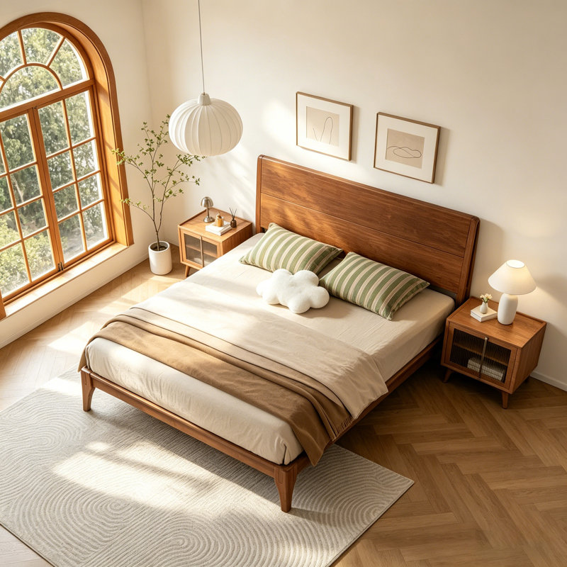 Base de lit plateforme en bambou Mid-Century moderne de 12 po avec lattes de bois et support en métal, aucun sommier requis, assemblage facile