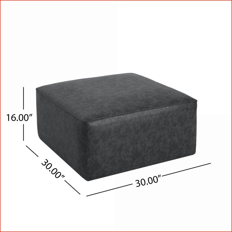 Repose-pieds, similicuir carré moderne pour le salon, 30 x 30 x 16 | Noir | Similicuir, Noir