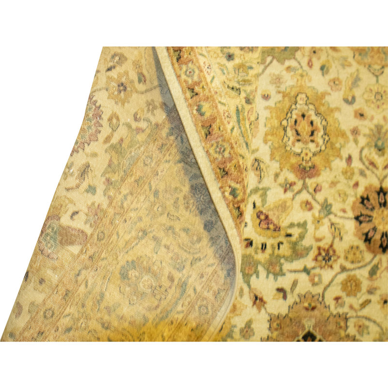 Hand Knotted Wool Oriental Area Rug in Beige And Gold