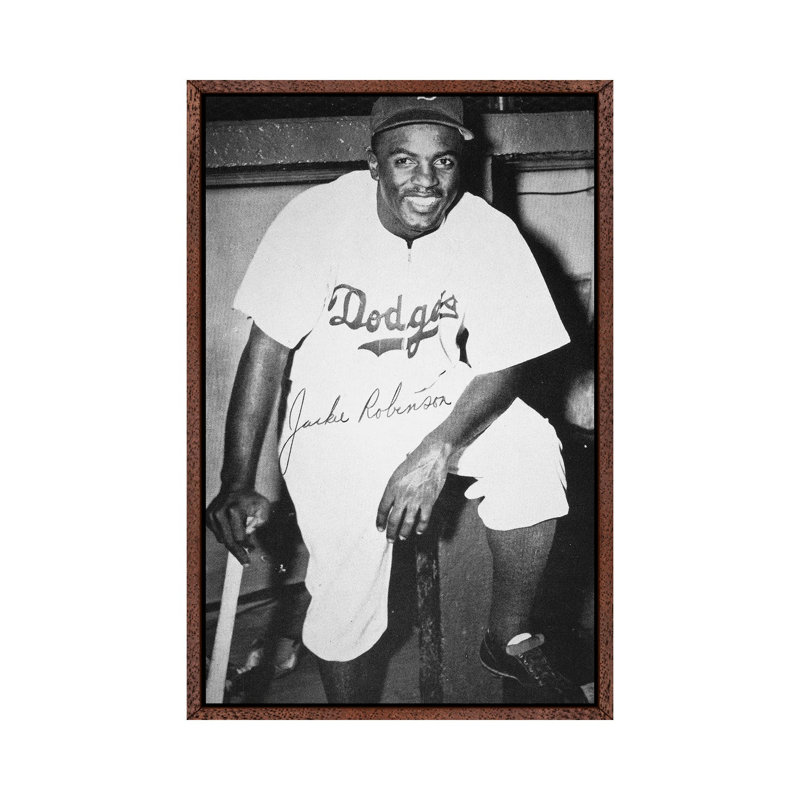 Jackie Robinson (1919-1972) - Print on Canvas, 101.6 cm H x 66.04 cm W, Classic Brown Wood Framed