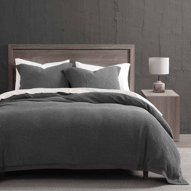 Housse de couette décontractée classique en coton délavé texturé, Housse de couette très grand et 2 très grandes t, Ardoise