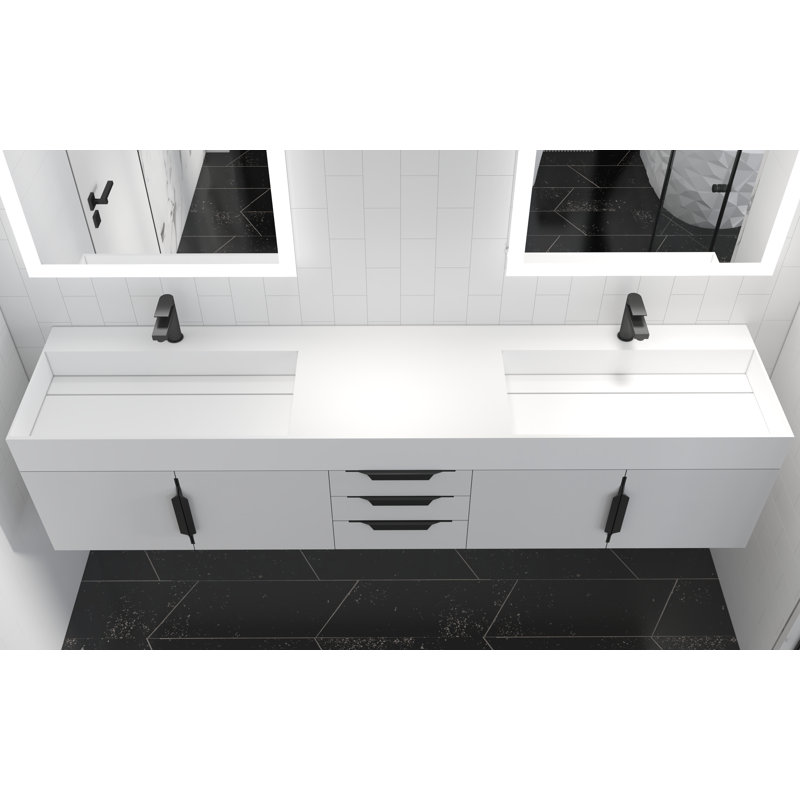 84" Amazon Double Bathroom Vanity with Top, White, White, Black