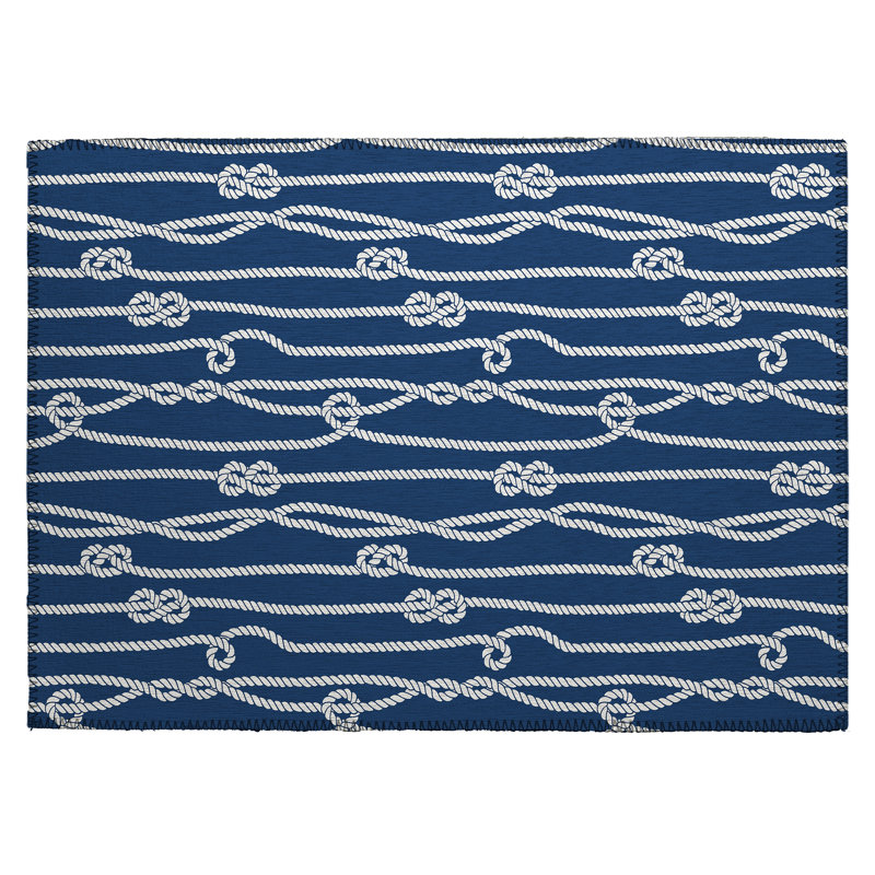 Tapis bleu intérieur / extérieur en polyester tissé à la machine Labette, Rectangle 1 pi 8 po x 2 pi 6 po