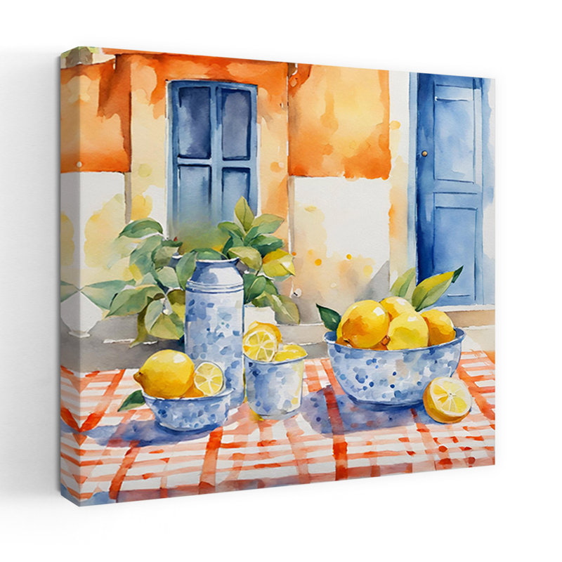 Tableau méditerranéen méditerranéen rustique, vibrant, fruit contemporain, art mural d'été, 24" H x 24" W