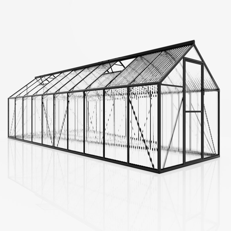 6 × 20 Ft Walk-in Polycarbonate Greenhouse With Aluminum Frame, 2 Windows & Swing Door, Heavy-duty Outdoor Garden Structure – Black