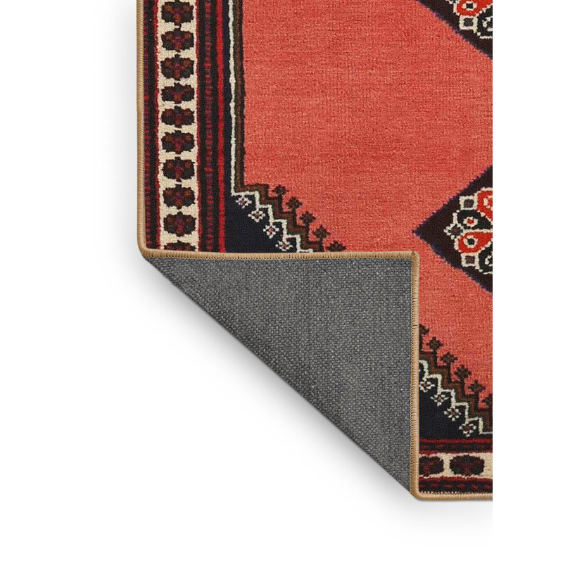 Tapis traditionnel rouge / noir Meri, Rectangle 2 pi x 5 pi