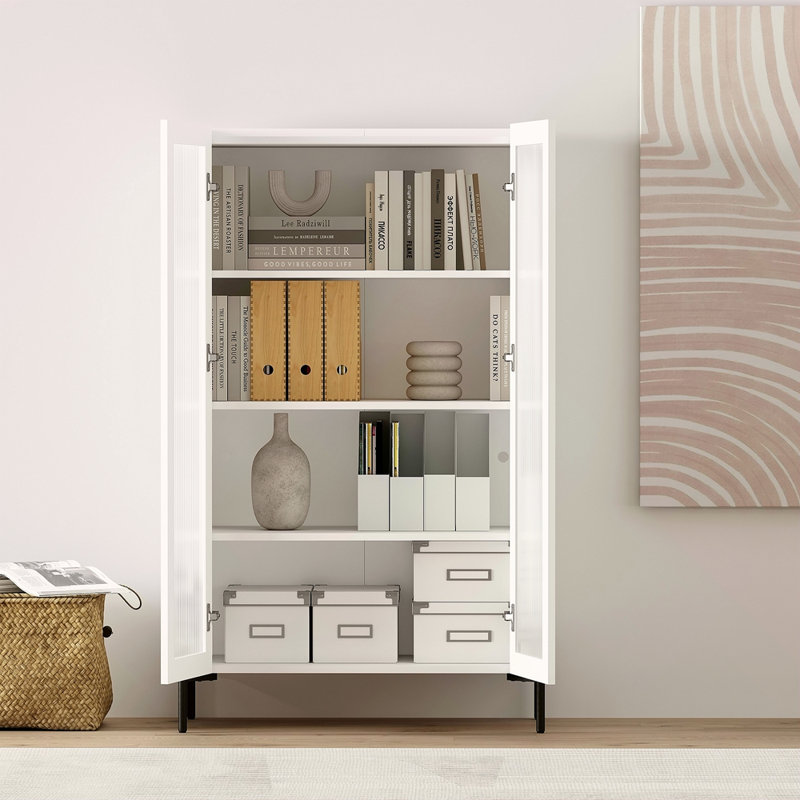 Bibliothèque 32 po en verre trempé blanc (4 tablettes)