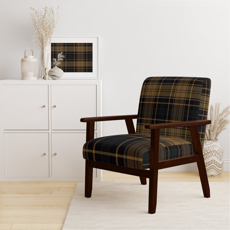 Fauteuil d'appoint rembourré à motif tartan vert et orange Fetullah, Brun / Noir, Brun