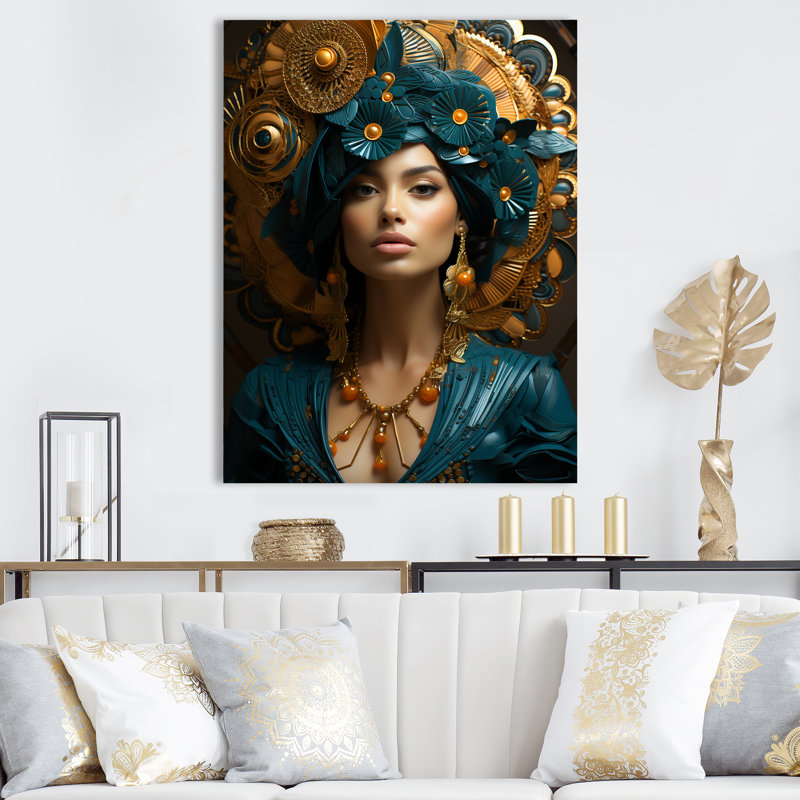 "Femme déesse Aura bleue dévoilée II", H 32 po x l 16 po x P 1 po, Cadre flottant doré
