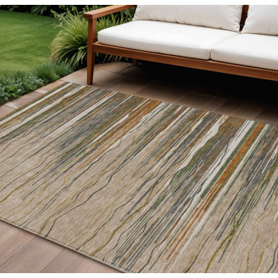 Tapis intérieur / extérieur rayé taupe 8 'x 10'