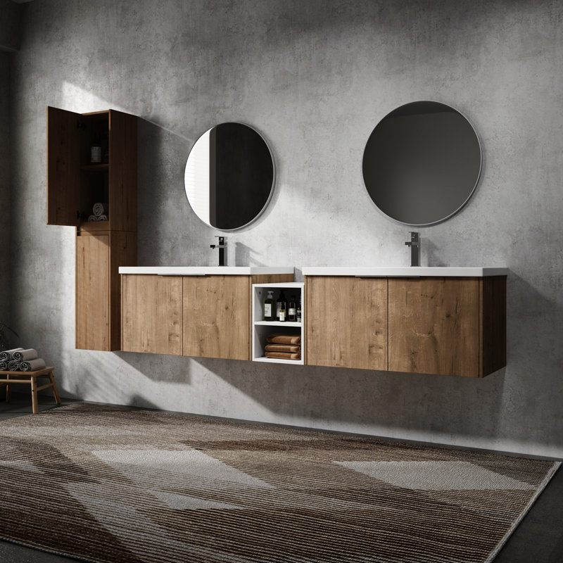 Meuble-lavabo de salle de bain avec lavabo et armoire d'appoint - Rouille - Composants, décor moderne et fonctionnel, construction