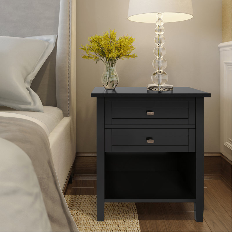 Table de chevet transitionnelle en bois massif Warm Shaker, Noir