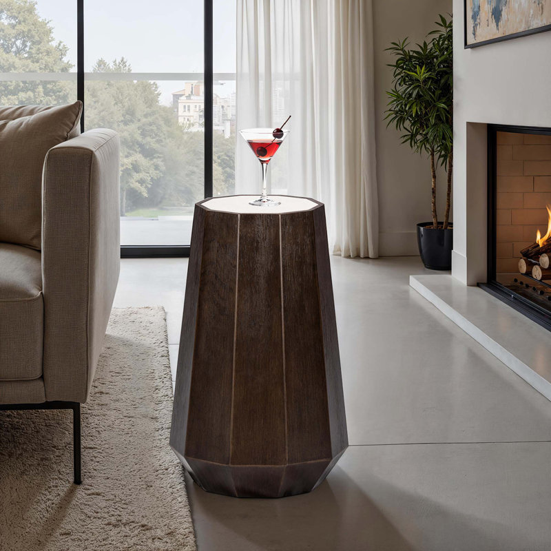 Table à martini transitionnelle avec plateau en pierre de quartz et base en tréteaux