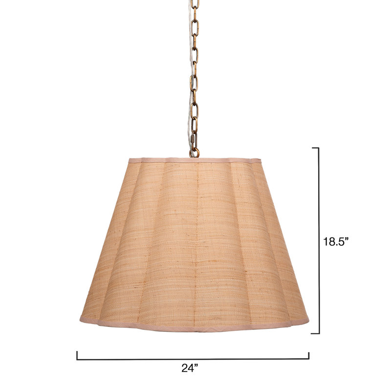 Scalloped 1-Light Pendant, Boucle Linen, Brown