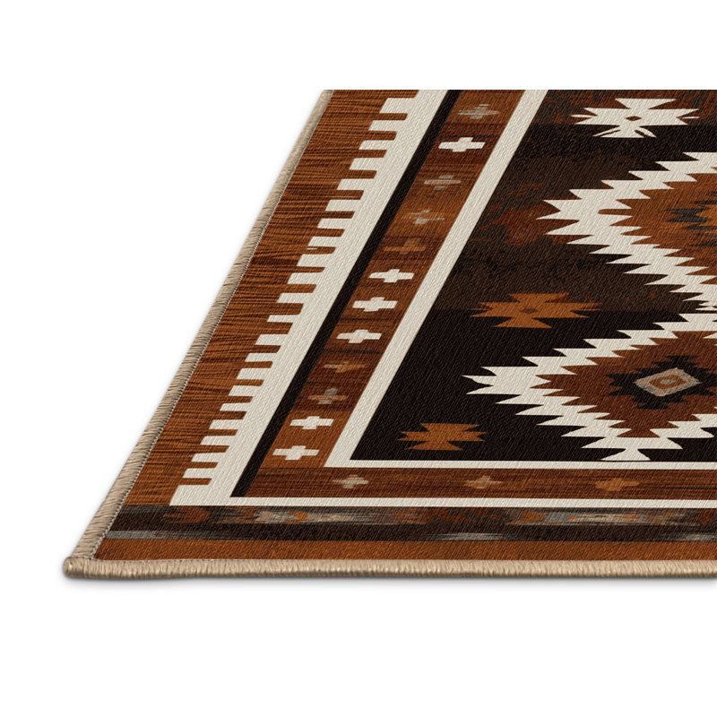  Tapis lavable à franges en cuir style Sud-Ouest, Rectangle de 5 pi x 8 pi