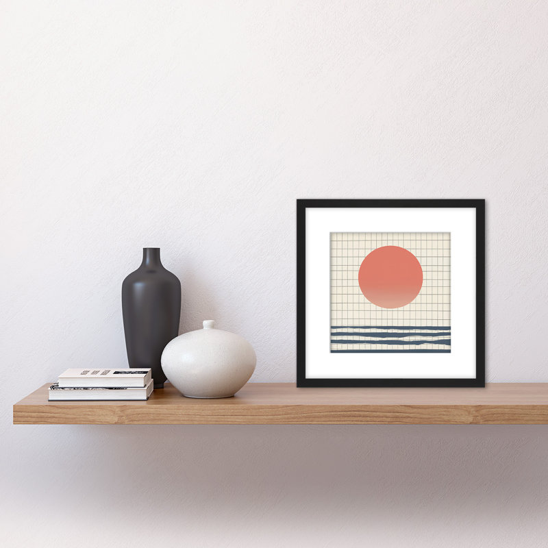 Ocean Sunset Simple Sun Moon Japanese Grid - Single Picture Frame Print