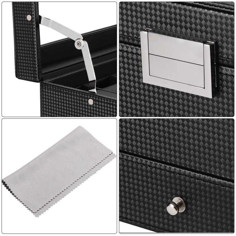Watch Box Organizer 12 Slot Watch Case With Valet Drawer, Mens Watch Display Cases For Men