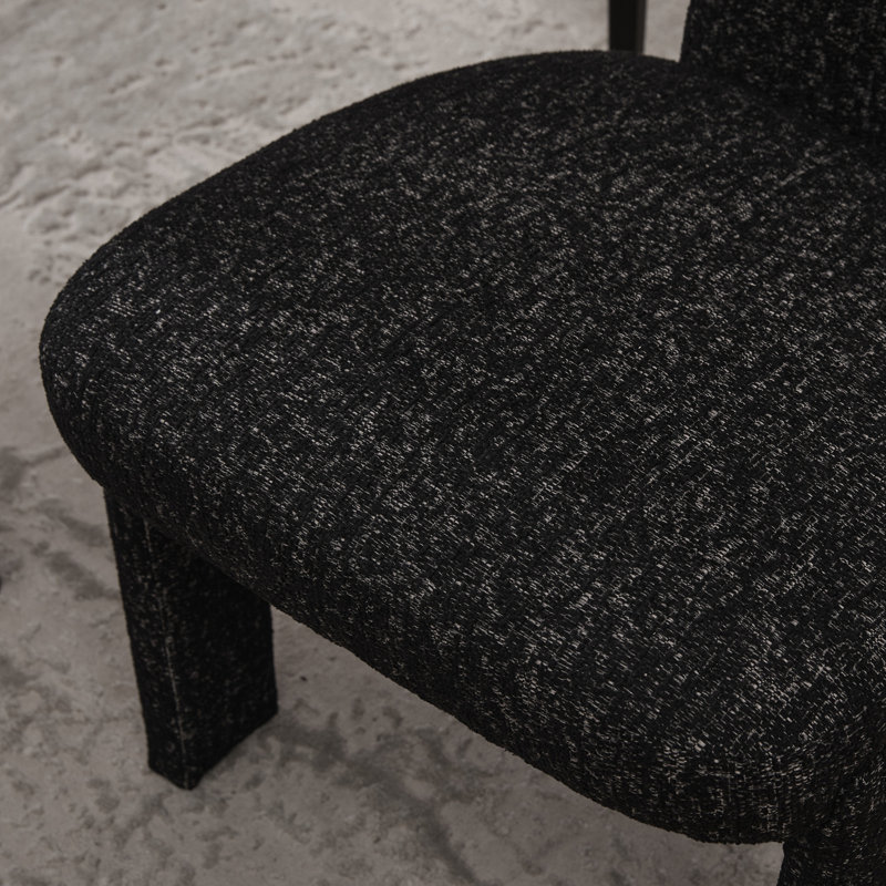Ensemble de 4 chaises de salle à manger rembourrées en chenille de 22,05 po de largeur avec pieds en bois d'hévéa, Noir/gris