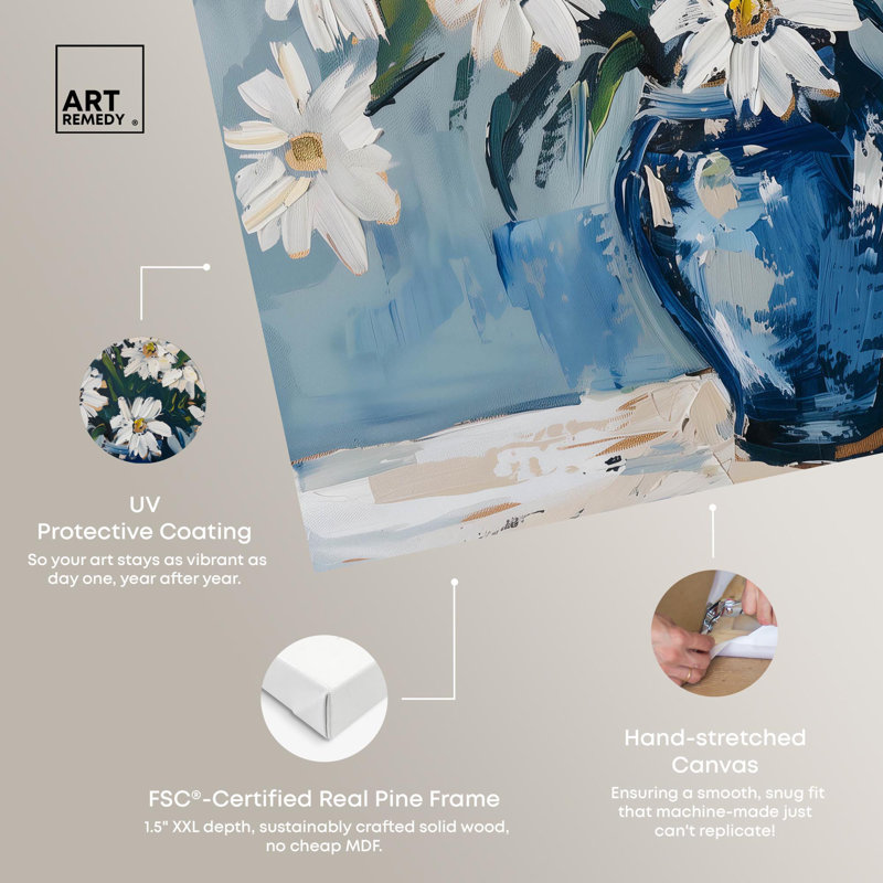 Daisy Vase Canvas Flower Vase Glam Wall Art by Art Remedy, Wrapped Canvas, 12" H x 12" W