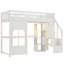 Lit mezzanine avec escalier de rangement, bureau intégré, étagères ouvertes, panneau de fenêtre décoratif, bande lumineuse DEL et port de chargement USB-662385431-662385433