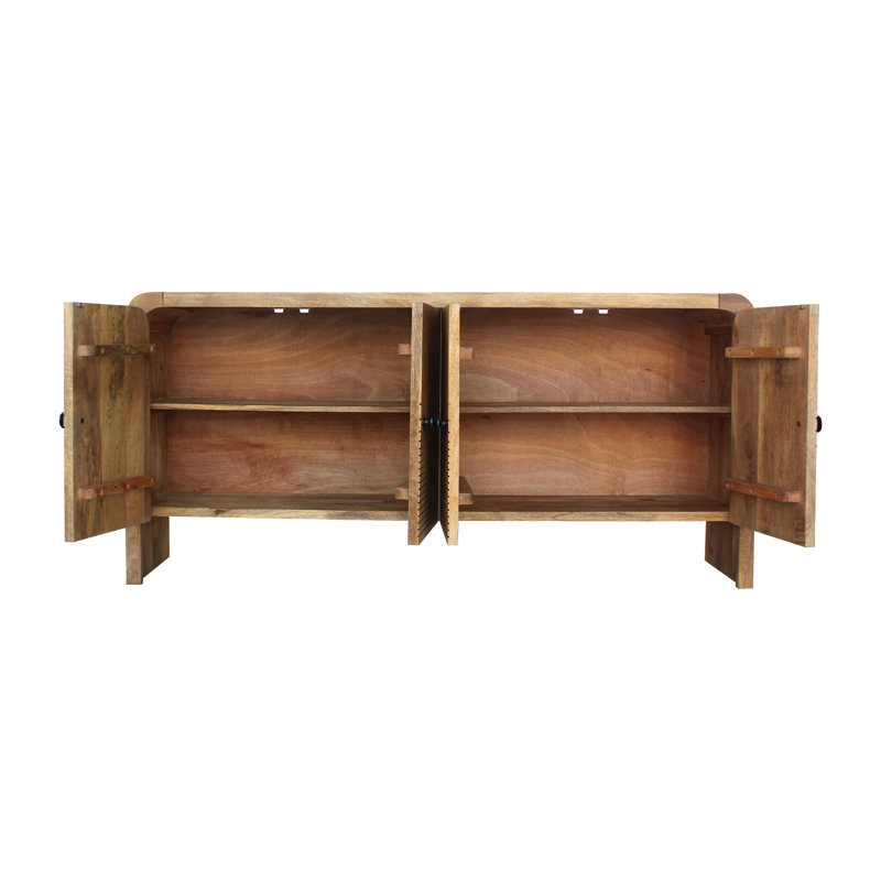 Neutral Textured Mango Wood 30" Carved Front Waterfall Edge Sideboard in Brown - 63" x 16" x 30"
