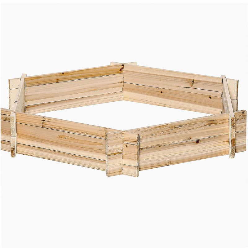 Outsunny Wooden Raised Garden Bed, Hexagon Screwless Planters For Outdoor Plants, Vegetables, Flowers, Herbs, 39" X 36" X 6", Natural Wood