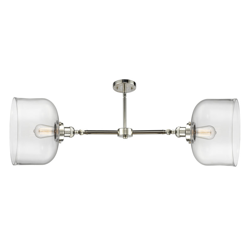 Bell 12" - 2 Light 21" Island Light, Clear, 6 Watt Vinage LED Bulb, Polished Nickel