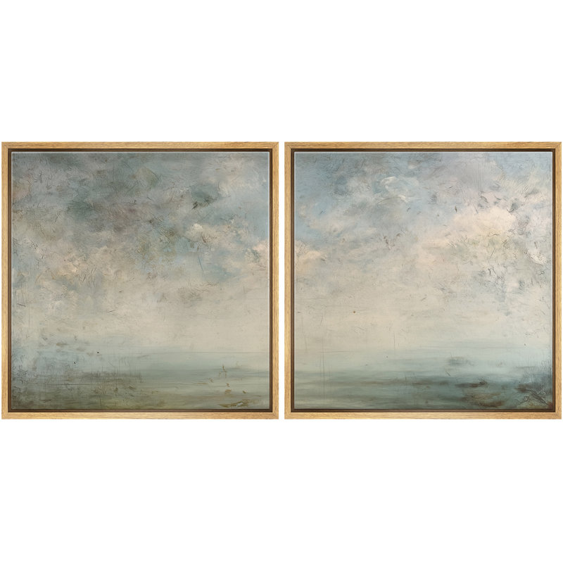 Calm Sky and Ocean Horizon Neutral Coastal Scene, H 24 po x l 24 po, Cadre flottant naturel