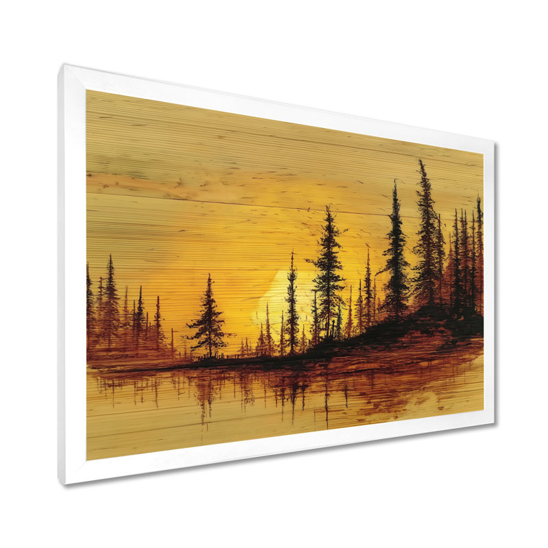 Coucher de soleil hivernal dans la forêt de l'Alaska - Art mural encadré, paysage noir Alaska, H 12 po x l 20 po, Blanc