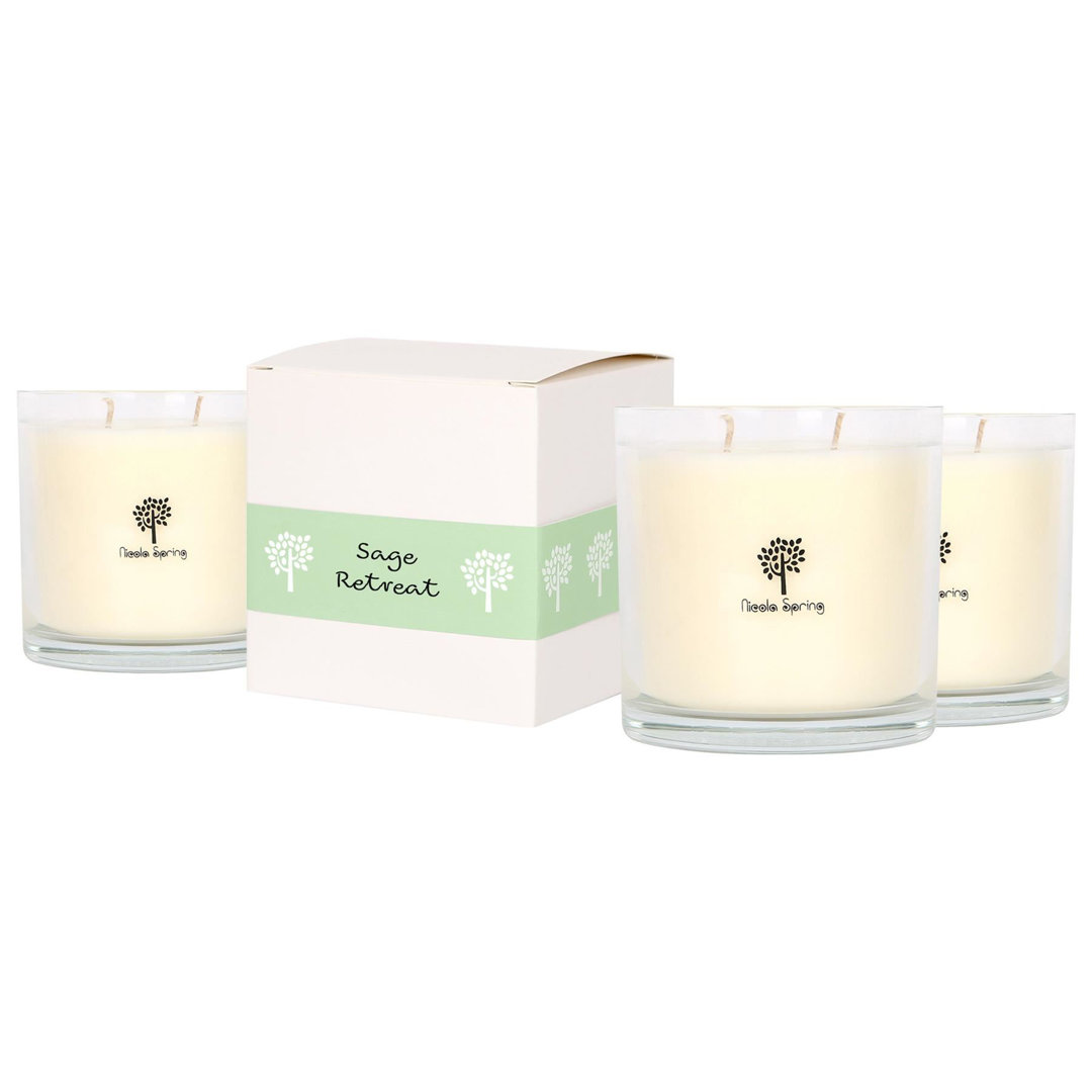 Nicola Spring 400g Sage Retreat Soy Wax Candles - Pack of 3 Glass Jars