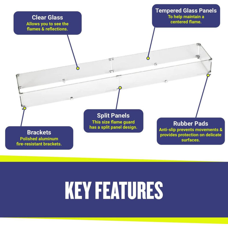 Clear Tempered Glass Flame Guard with Polished Aluminum Brackets